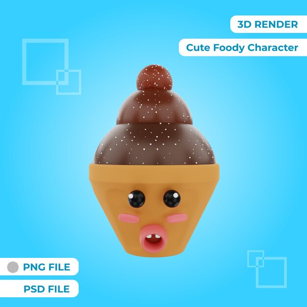 Renderização em 3d objeto de ilustração de personagem de cupcake fofo psd premium