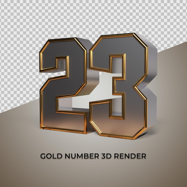 Renderização em 3d ouro preto prata número 23