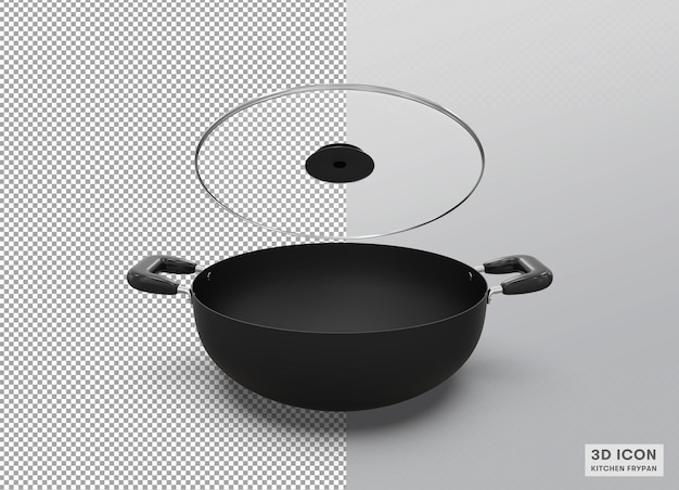 PSD renderização em 3d panelas de cozinha frigideira profunda ícone karai imagem cg
