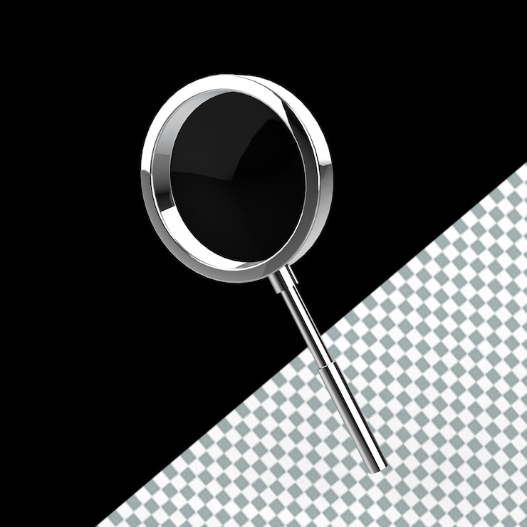 PSD renderização em 3d realista de metal brilhante lupa zoom encontre e descubra o mínimo óptico
