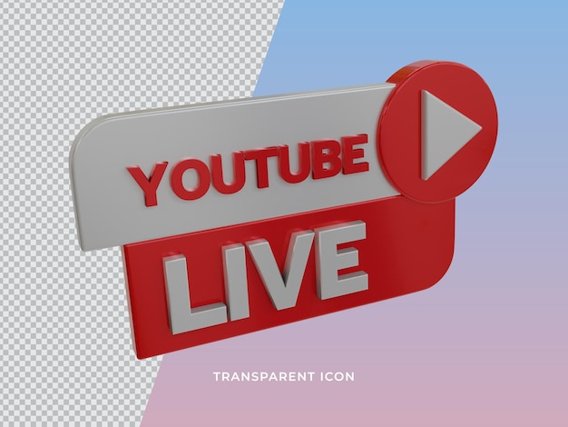 Renderização em 3d transparente 3d do youtube live ícone vista lateral