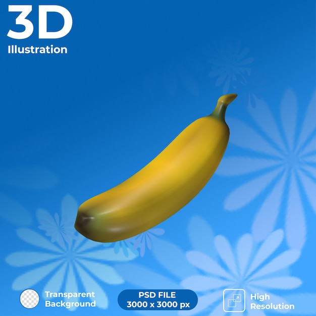 Renderização em 3d vista em perspectiva de banana