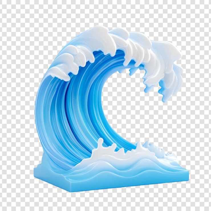 PSD renderização estilizada em 3d de uma onda azul do oceano quebrando com espuma branca uma bela imagem abstrata da água