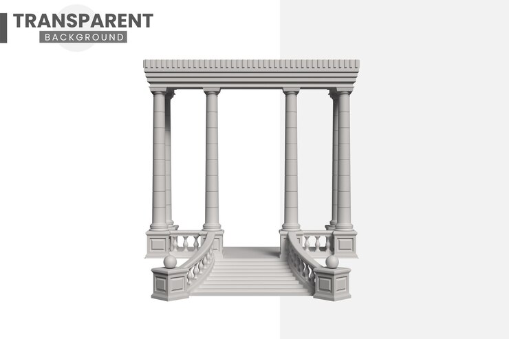 PSD renderização fotorrealista em 3d de um templo neoclássico com mármore branco e estátuas douradas