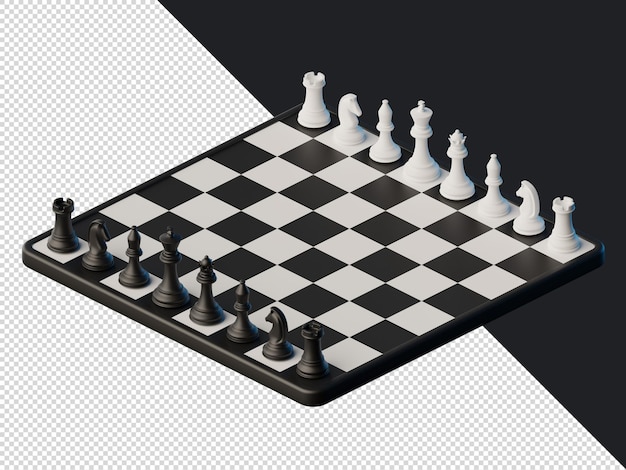 Renderização isométrica 3d do tabuleiro de xadrez preto e branco