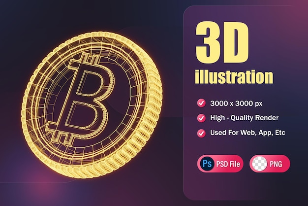 PSD renderização lateral de moedas criptográficas de holograma 3d