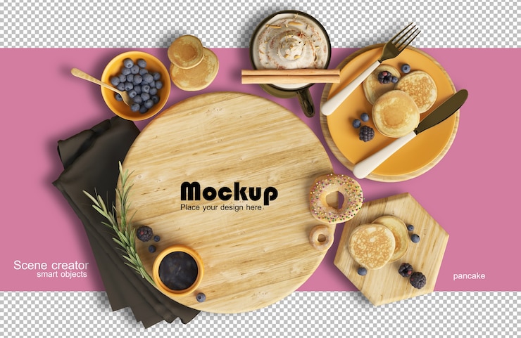 PSD renderização mostrando uma composição balanceada de maquete de alimentos e doces