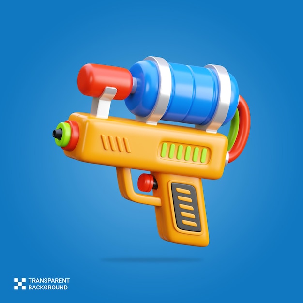 Renderização PSD 3D de um brinquedo de arma de água com fundo azul