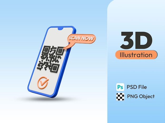 Renderização PSD 3D escanear código qr com câmera smartphone
