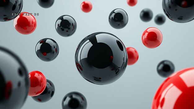 Renderización 3D abstracta de esferas brillantes rojas y negras flotando en el espacio