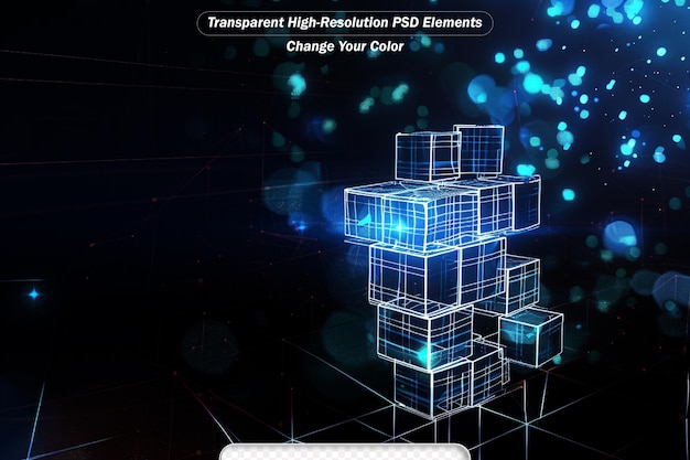 Renderización 3d abstracta de una forma de ciencia ficción de un cubo volador en el espacio vacío