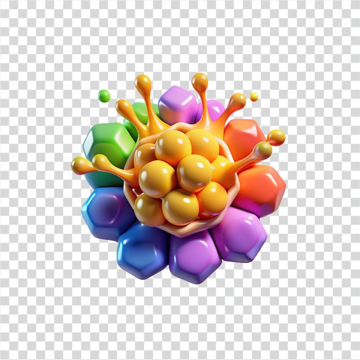 PSD renderización 3d abstractamente colorida de esferas explosivas y formas geométricas