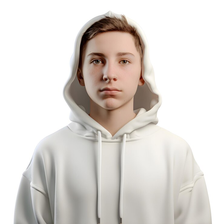 PSD renderización 3d de un adolescente con una sudadera blanca aislada sobre un fondo blanco