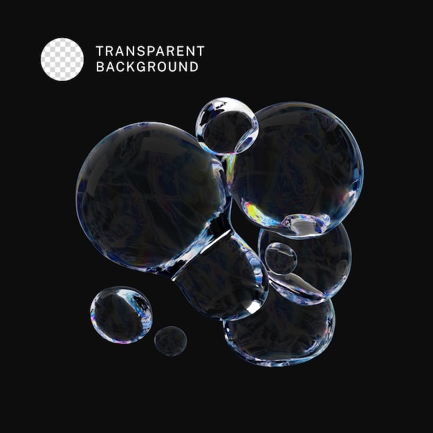 Renderización 3D aislada de burbujas transparentes de PSD