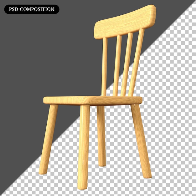 Renderización 3D aislada de la silla de madera de PSD