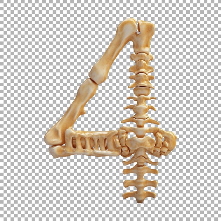 PSD renderización 3d de un alfabeto número 4 hecho con huesos en fondo transparente