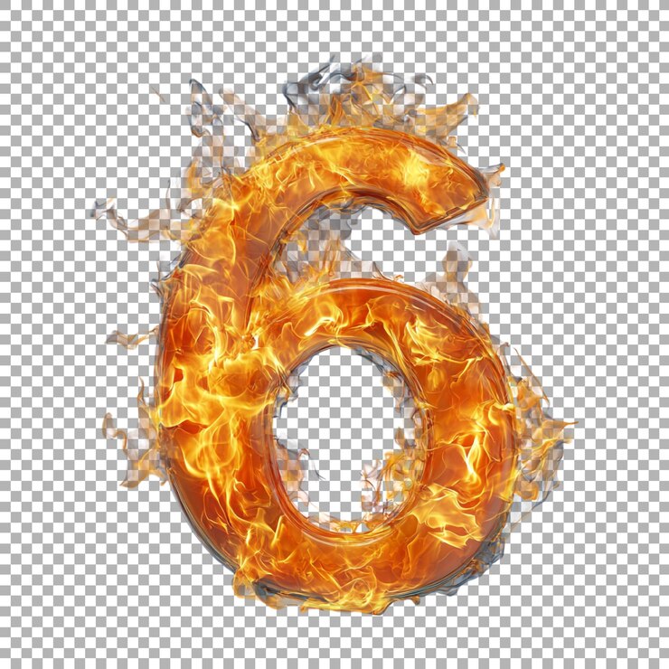 PSD renderización 3d de un alfabeto número 6 hecho con llamas de fuego en fondo transparente generado por ai