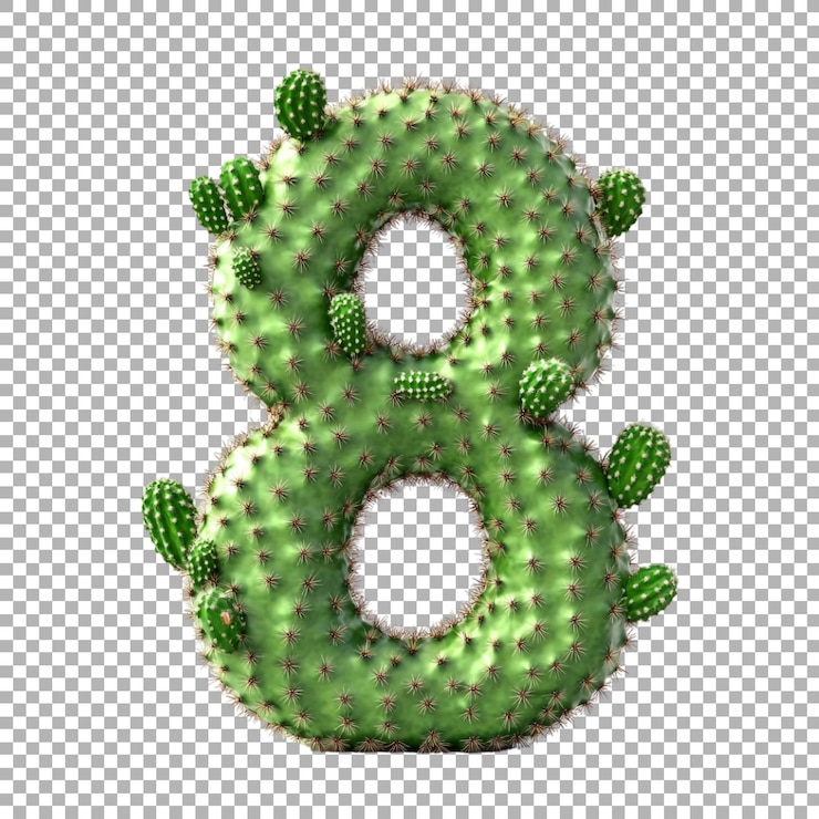PSD renderización 3d de un alfabeto número 8 hecho con cactus verde en fondo transparente