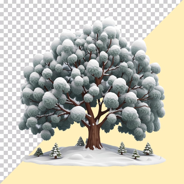 PSD renderización 3d de un árbol grande con nieve aislada en un fondo transparente