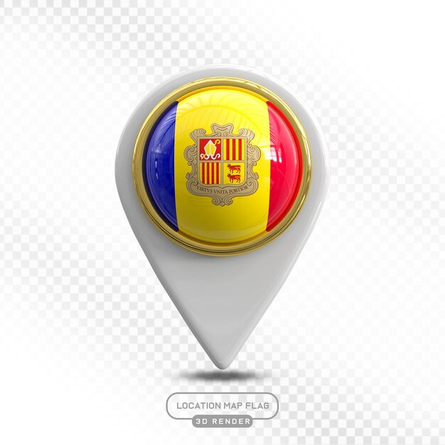 Renderización 3D de la bandera del mapa de la ubicación de Andorra
