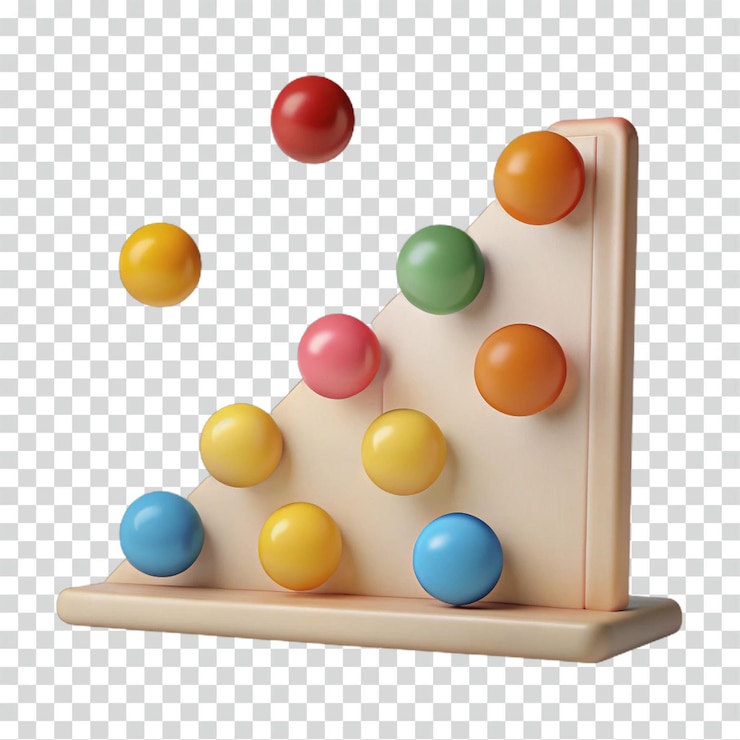 PSD renderización 3d de bolas de colores en una superficie inclinada