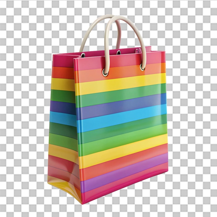 PSD renderización 3d de una bolsa de compras colorida aislada sobre un fondo transparente