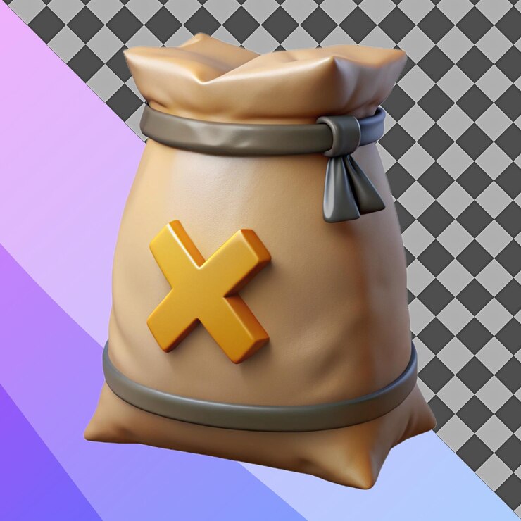 PSD renderización 3d de la bolsa de saco con ilustración de la marca x