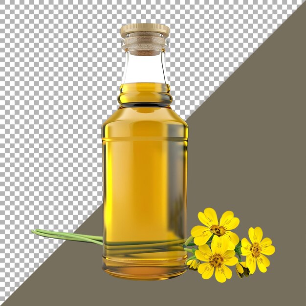 PSD renderización 3d de una botella de aceite de girasol en un fondo transparente generado por ai