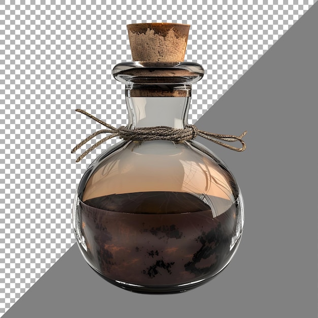 Renderización 3D de una botella de poción mágica en un fondo transparente generada por Ai