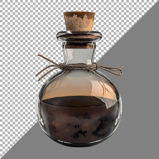 PSD renderización 3d de una botella de poción mágica en un fondo transparente generada por ai