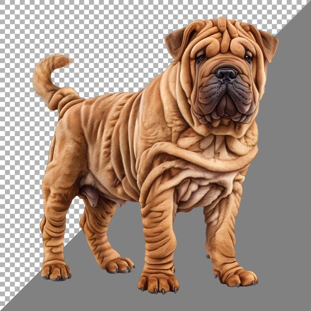 Renderización 3d de un bulldog shar pei en un fondo transparente generado por ai