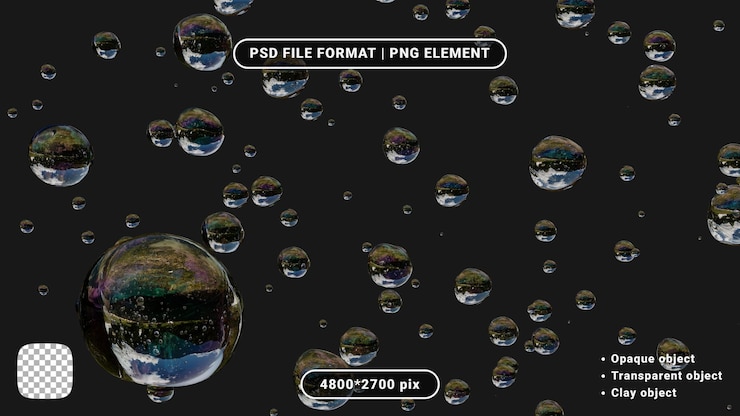 PSD renderización 3d de burbujas en fondo transparente