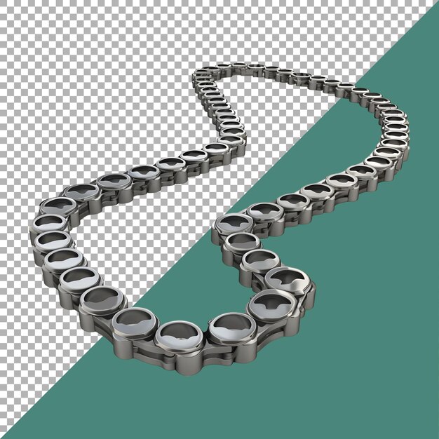 Renderización 3D de una cadena de rodillos en un fondo transparente generado por Ai