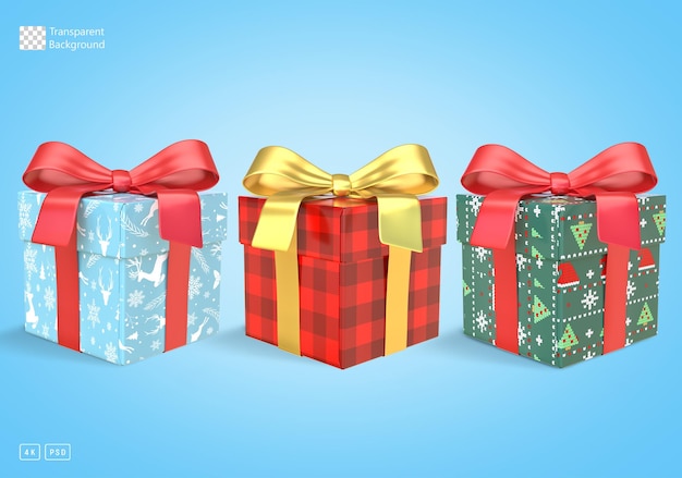 Renderización en 3D de cajas de regalos de Navidad con cinta