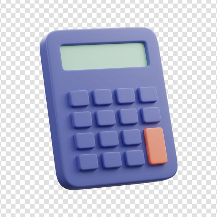 PSD renderización 3d de una calculadora azul con un botón naranja y pantalla verde perfecta para negocios