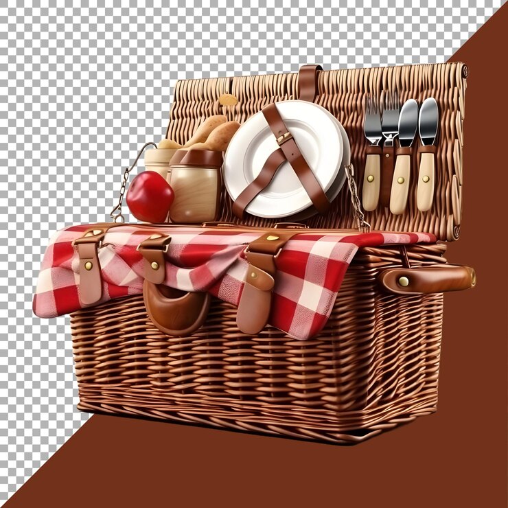 PSD renderización 3d de una canasta o caja de picnic en un fondo transparente