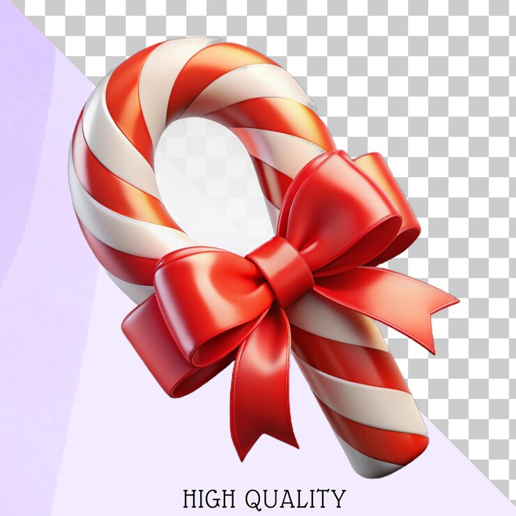 PSD renderización 3d de un cañón de caramelo con una decoración festiva de vacaciones de arco rojo