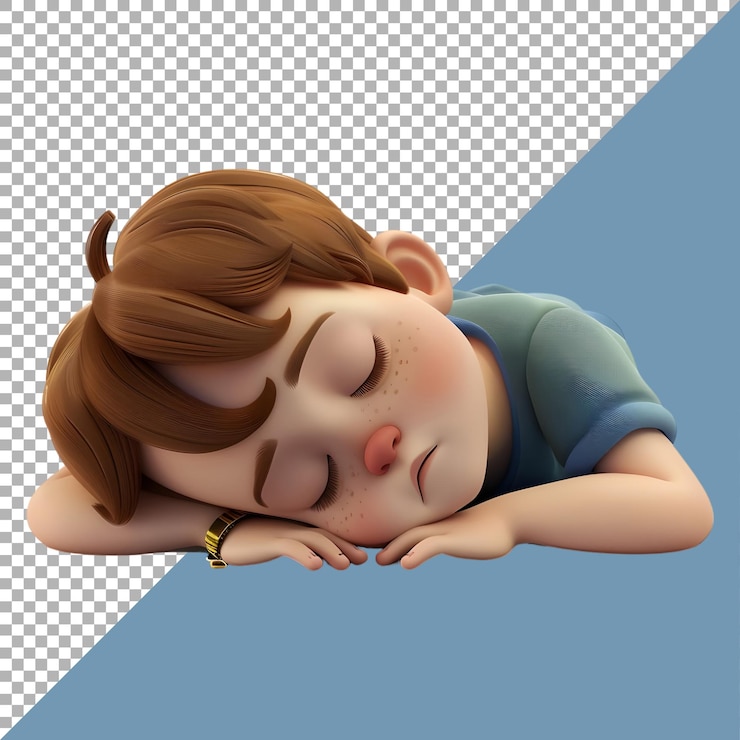 PSD renderización 3d de una caricatura de un hombre durmiendo en un fondo transparente generado por ai