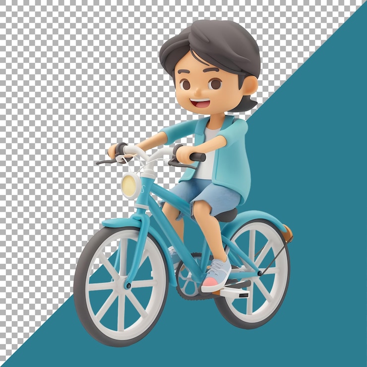 PSD renderización 3d de una caricatura de una niña en bicicleta en un fondo transparente generada por ai