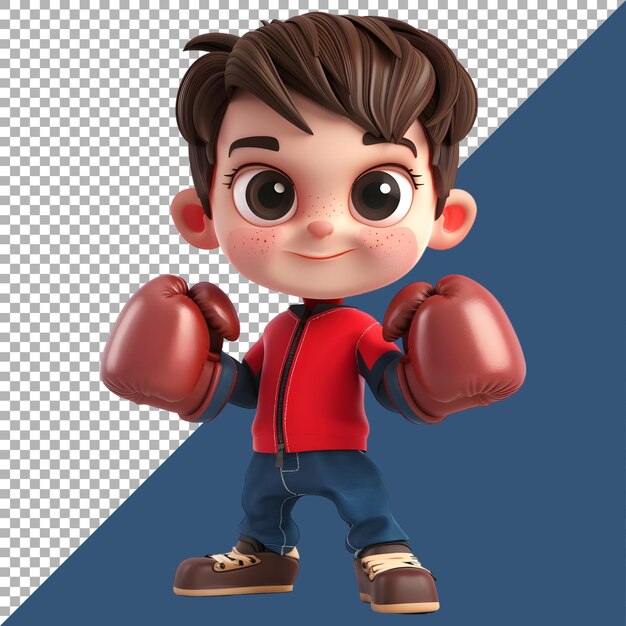 Renderización 3D de una caricatura de un niño de boxeo con guantes en un fondo transparente generado por Ai