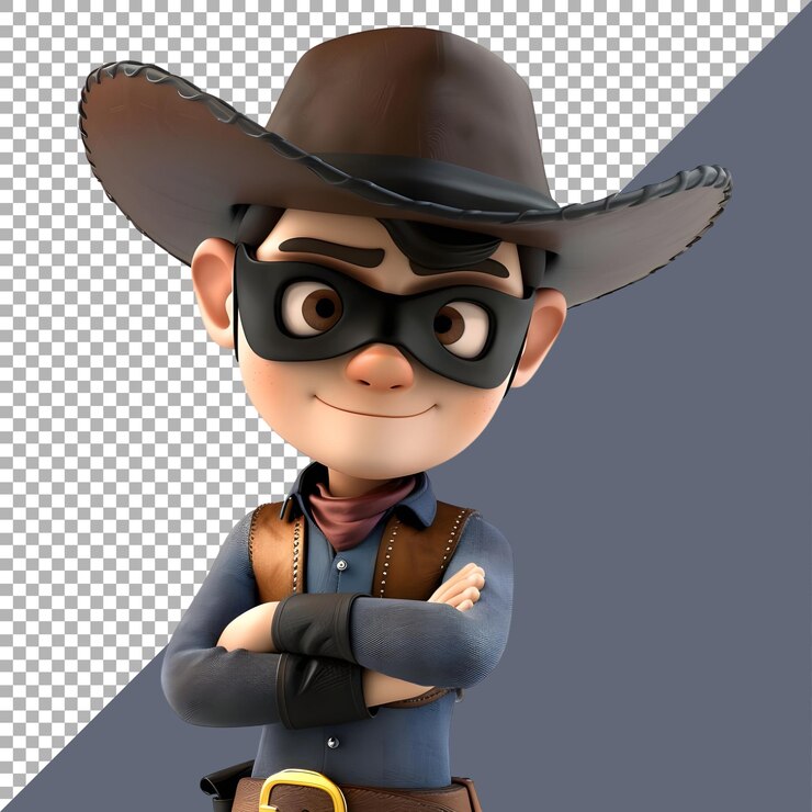 PSD renderización 3d de una caricatura de vaquero en un fondo transparente generado por ai