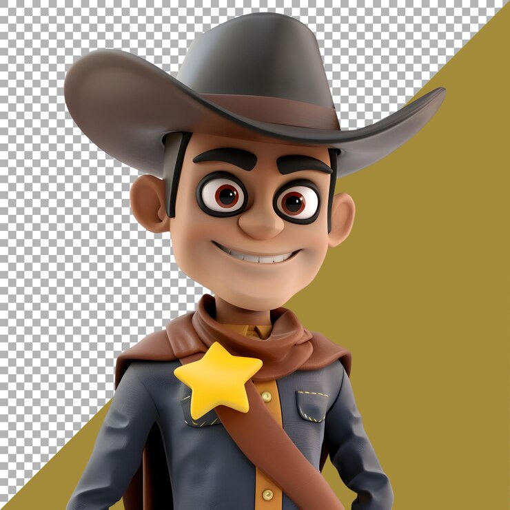 PSD renderización 3d de una caricatura de vaquero en un fondo transparente generado por ai