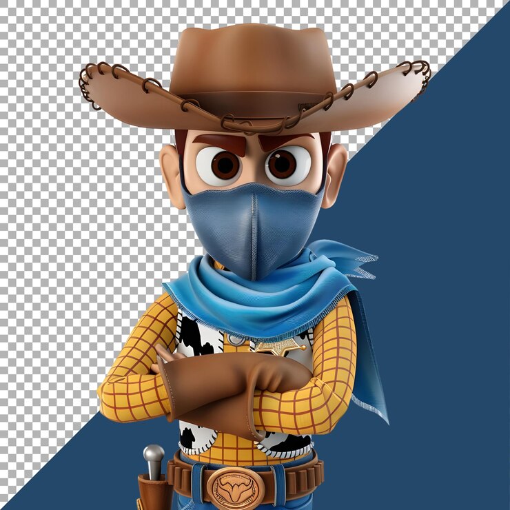 PSD renderización 3d de una caricatura de vaquero en un fondo transparente generado por ai