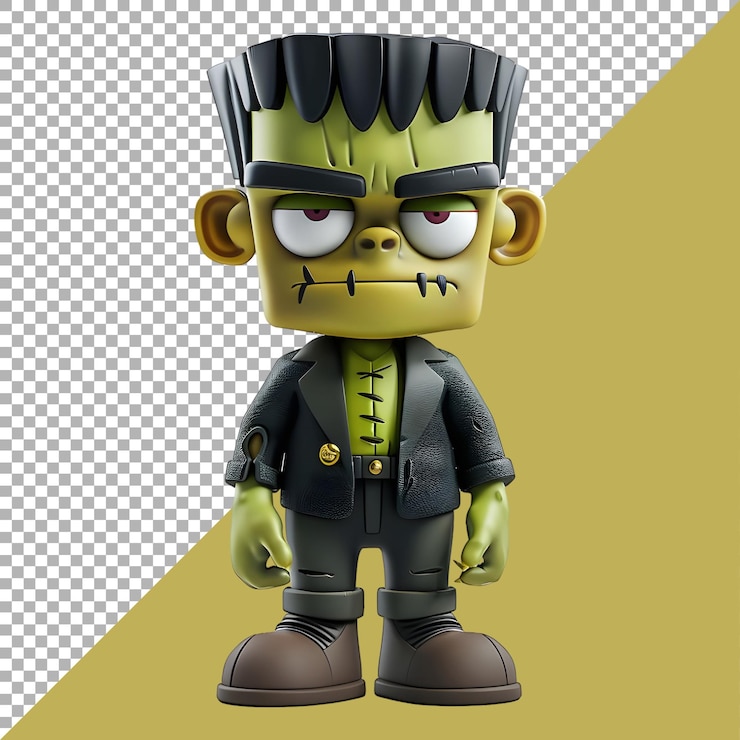 PSD renderización 3d de una caricatura de zombies de halloween en un fondo transparente generado por ai