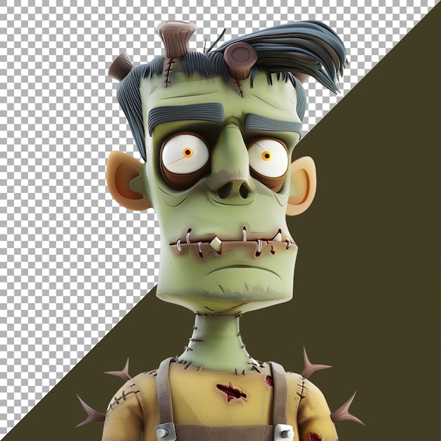 PSD renderización 3d de una caricatura de zombies de halloween en un fondo transparente generado por ai