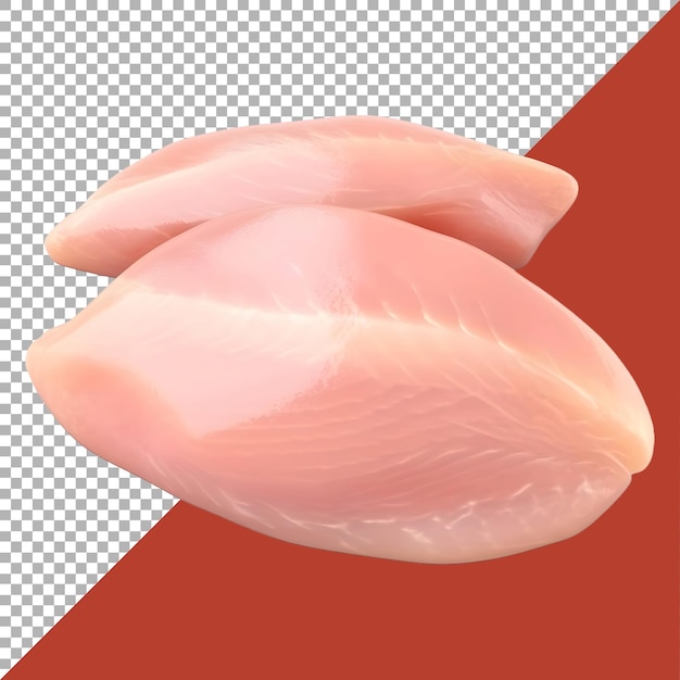 Renderización 3D de una carne cruda de pollo en un fondo transparente generado por Ai