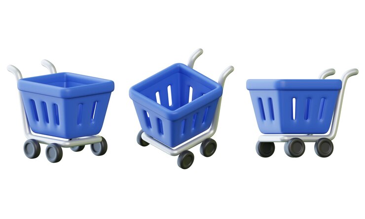 PSD renderización 3d de carros de compras azules para el comercio electrónico