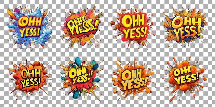 PSD renderización 3d de cartoonstyle comic explosion con el texto oh yes en tipografía en negrita enmarcado contra un fondo transparente para campañas de victoria de emoción o reacción positiva
