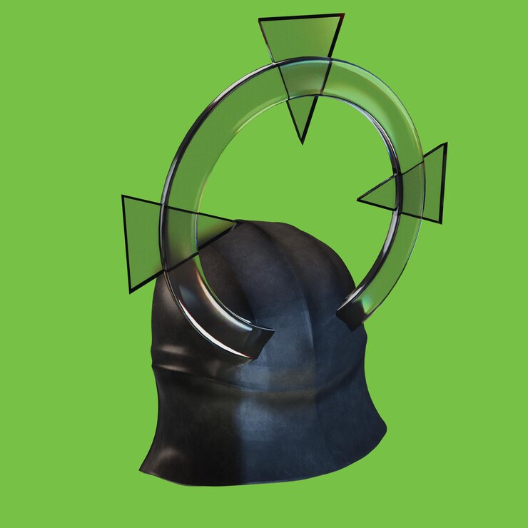 PSD renderización 3d del casco y el vidrio metálico
