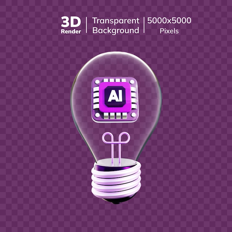 PSD renderización 3d de un chip de ia dentro de una bombilla